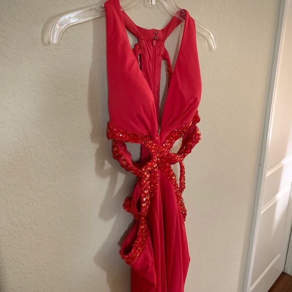 Impression Bridal Red Rhinestone Long Slit Dress - Picture 3 of 6